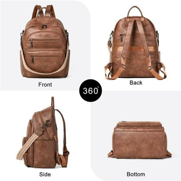 Women's Faux Leather Backpack Purse Convertible Travel Shoulder Bag Set - Picture 4 of 7